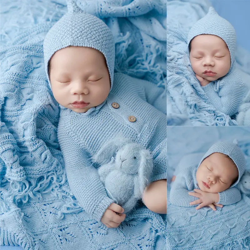 Blue Knitted Theme Set - Cozy Blue Newborn Photography Props